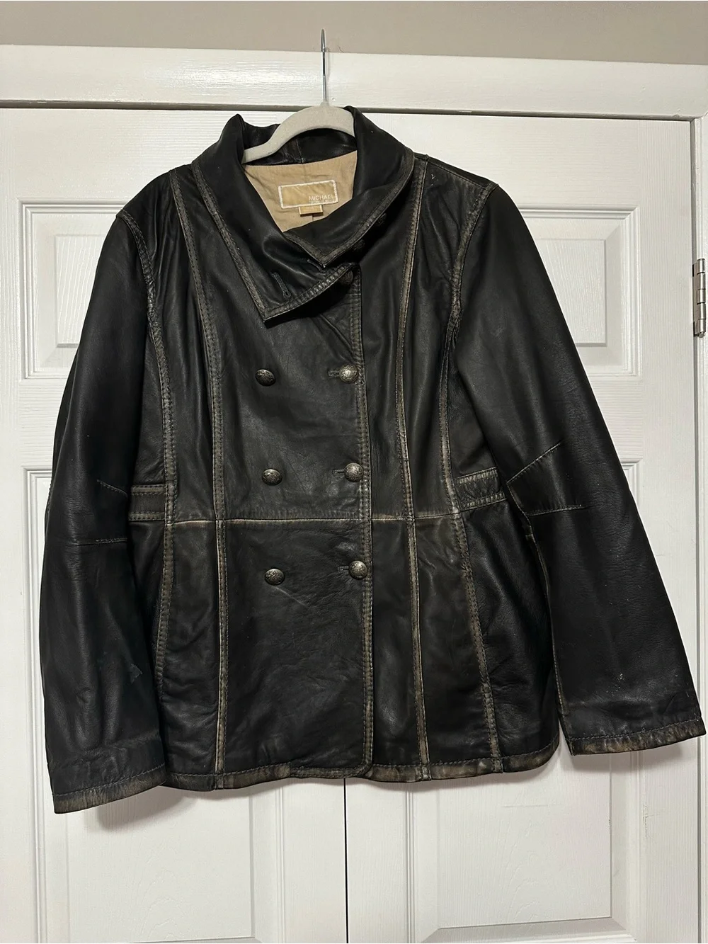 Michael Kors Black Double-Breasted Leather Jacket